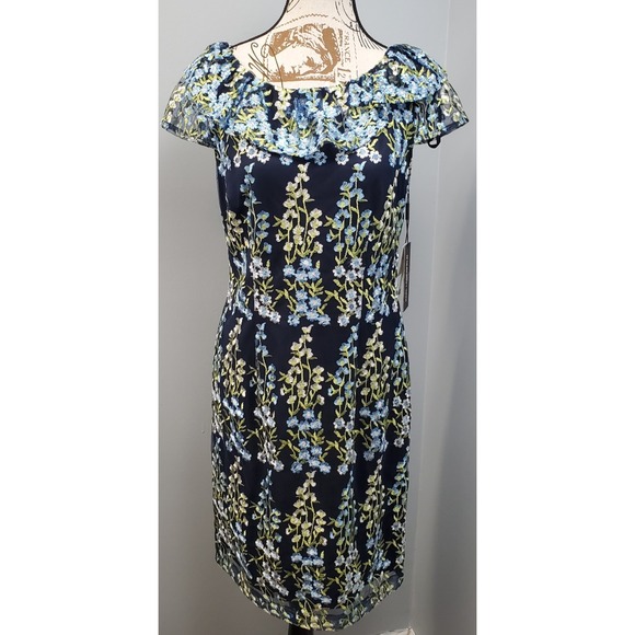 Karl Lagerfeld Dresses & Skirts - Karl Lagerfeld Paris Dress Womens 6 Multi Embroidered Floral Boat Neck Back Zip